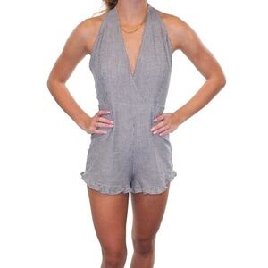 Etiquette | NWT Checkered Black White Open Back Halter Style Romper Shorts NWT S